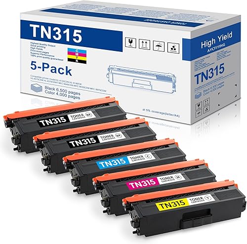 TN315BK, TN315C, TN315M, TN315Y Juego de cartuchos de tóner de 5 colores, negro cian magenta y amarillo, repuesto para Brother TN315 Cartucho de