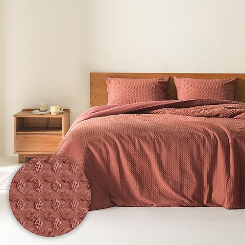 Comfort Spaces Juego de funda de edredón tamaño Queen, color naranja quemado, 2 piezas, transpirable, con textura de gofre, funda de edredón y funda