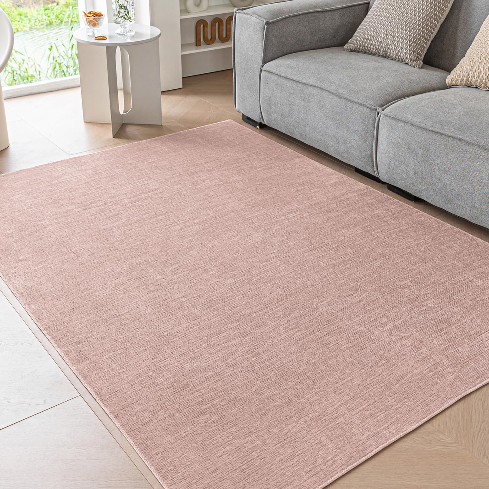 Ceneco 140x200cm Waschbar Teppich rutschfest Rosa Teppich für Wohnzimmer