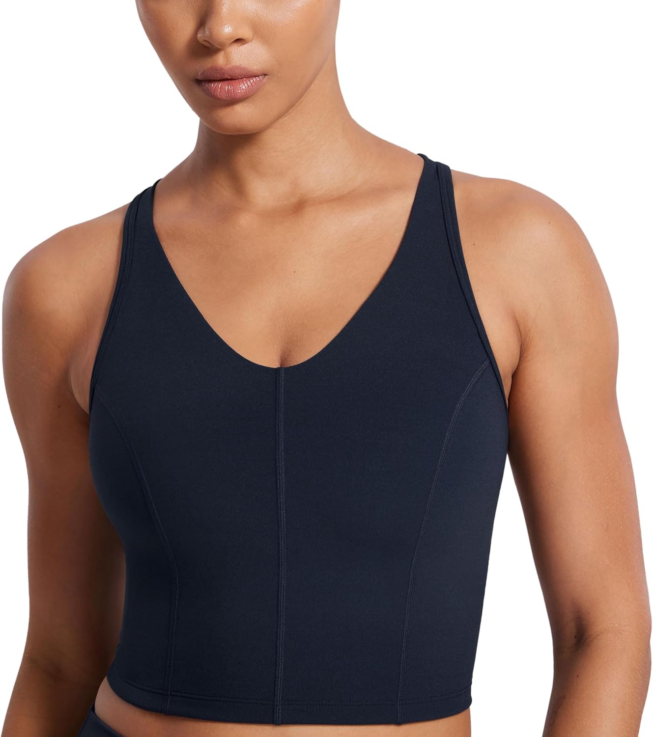 SYROKAN Longline Sports Bras for Women Tank Crop Top with Built in Bra All-Day Comfort for Yoga Strength Training