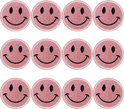 12pcs Cute Happy Face Patch Iron On Patches Sew On/Iron On Patch Applique Clothes Dress Plant Hat Jeans Jacket Bag Sewing Applique DIY Accessory