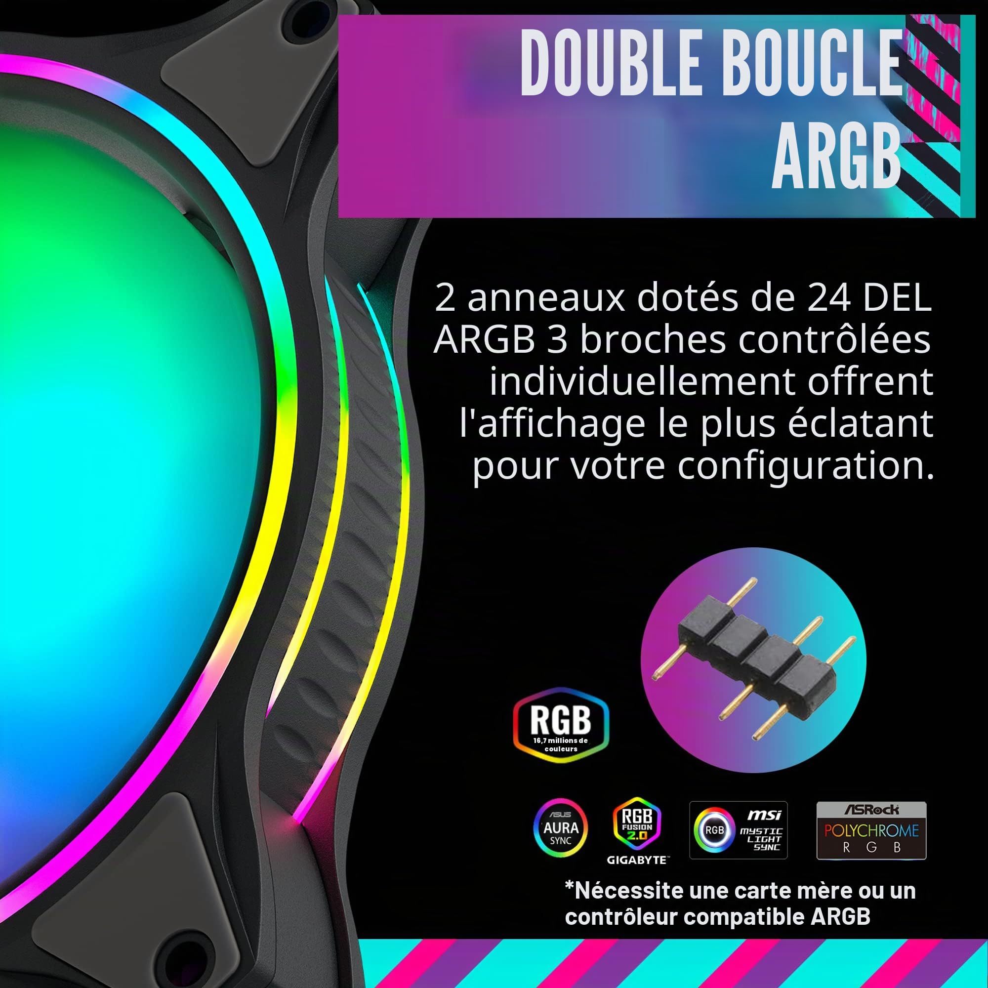 Cooler Master MasterFan MF120 Halo 3in1 Boitier PC Ventilateur 12 cm Noir, Gris