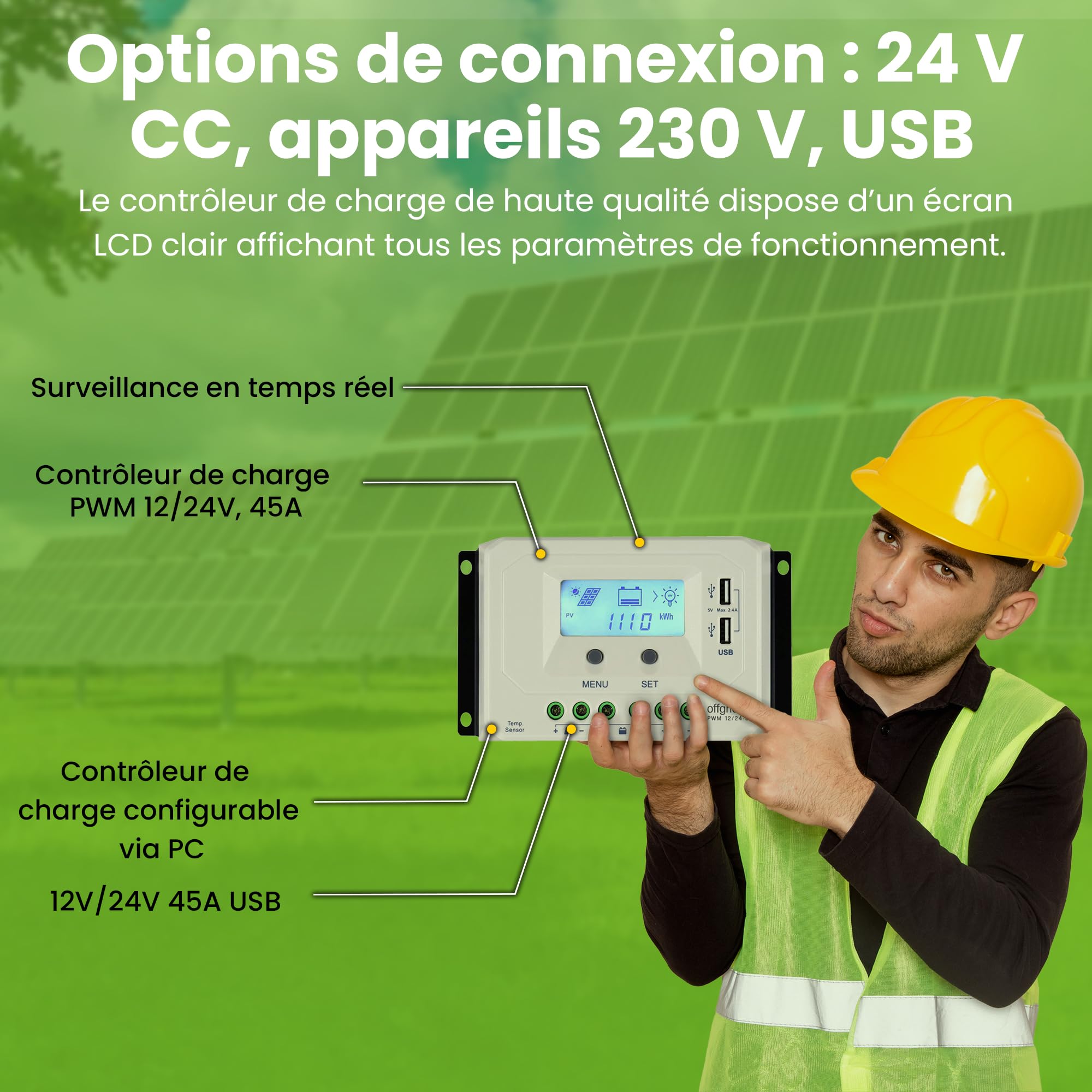 Kit d'installation solaire auto-suffisant Offgridtec XL-Master de 300 Watts - Puissance de 1 500 Watts CA hors réseau pour 12 V/230 V