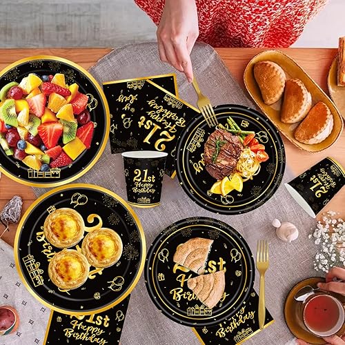 Miniatura 10 de 120 piezas de suministros para fiesta de cumpleaños número 50, platos, servilletas, vasos, tenedores, juego de vajilla desechable con temática de