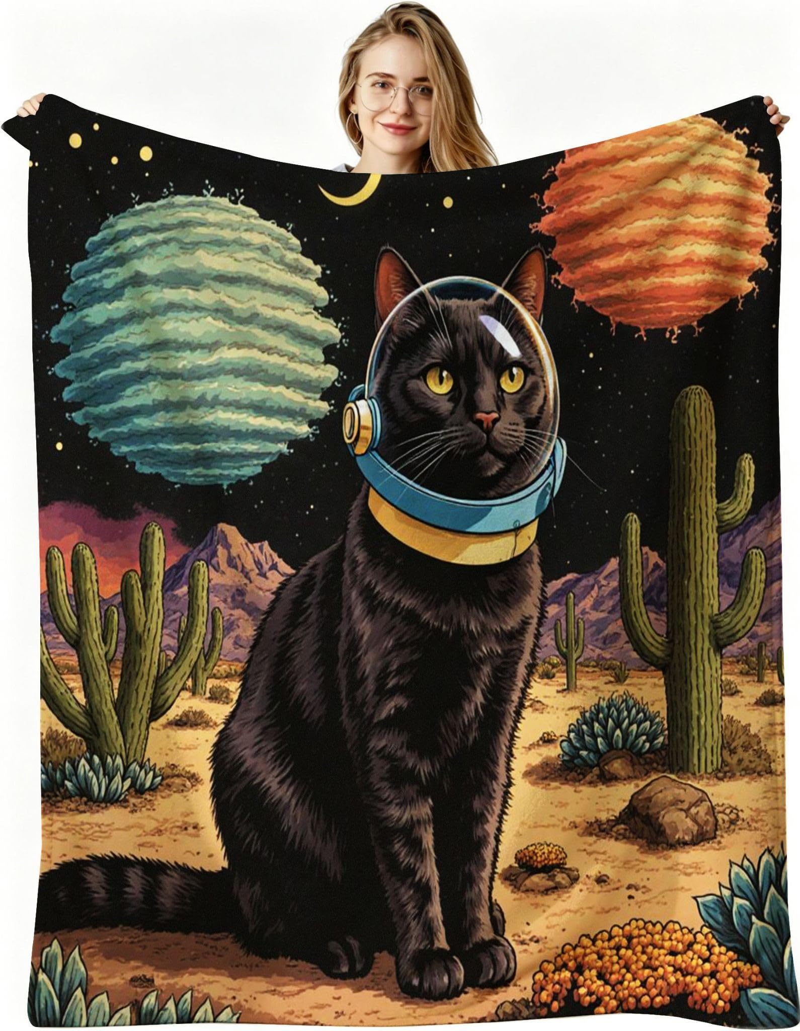 Couverture polaire chat noir 180x220 pour lit queen size AW2326