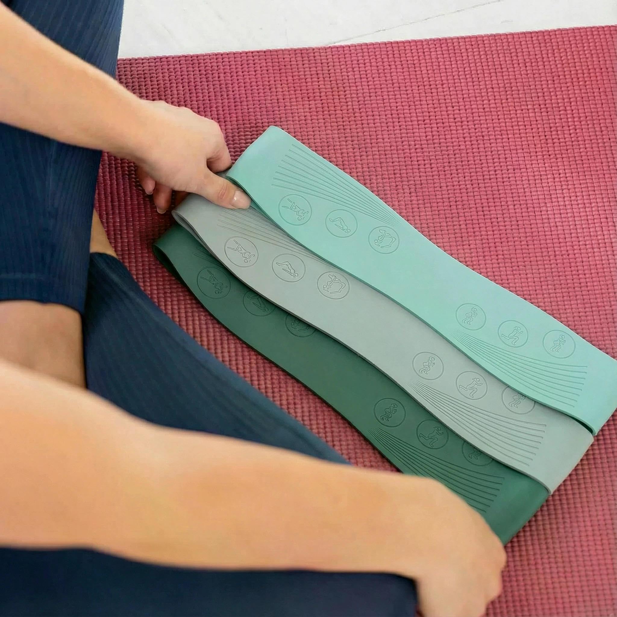 NEOLYMP Pilates Fitnessbänder - Resistance Bands 3er Set – 3 Widerstandsstufen 9/14/18 kg – Silikon Gymnastikband rutschfest für Pilates, Yoga & Bauch Beine Po