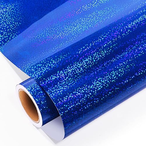 GIRAFVYINL - Rollo de vinilo holográfico azul con purpurina de 12 pulgadas x 10 pies adhesivo permanente para decoración de bricolaje hogar vaso de