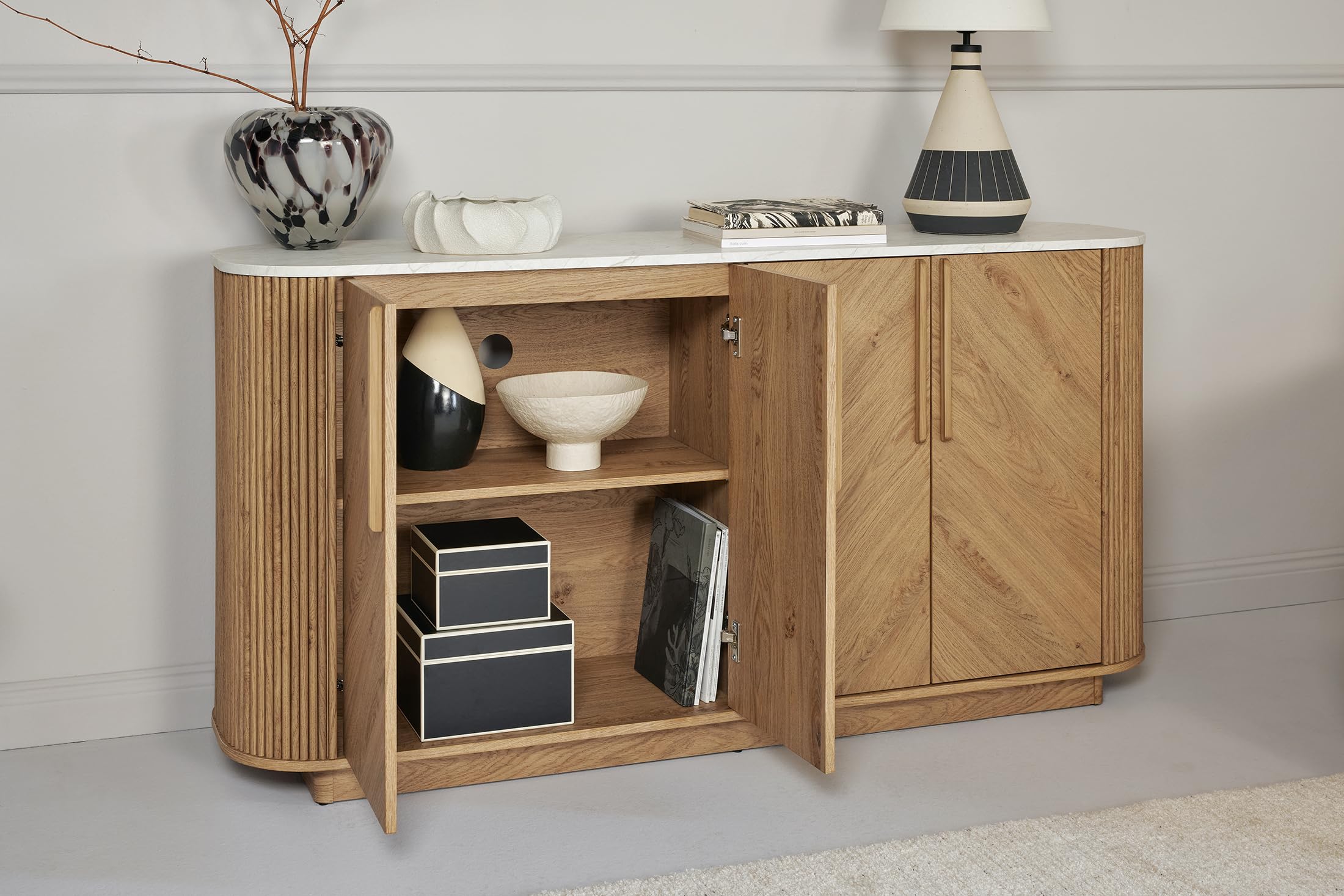 JAHNEK Sideboard Arrow SB 160 Montana Eiche/MARMOR Weiss
