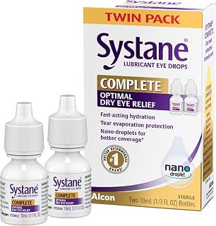 Systane Complete Lubricant Eye Drops Twin Pack 0.34 Fl Oz - Nano-Droplet Tech for Fast Dry Eye Relief & Protection