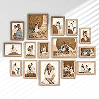 Venusmiles 15-Pack Oak Gallery Picture Frames Collage Set - 3x8x10, 6x5x7, 6x4x6 Multi-Size for Wall or Tabletop Display