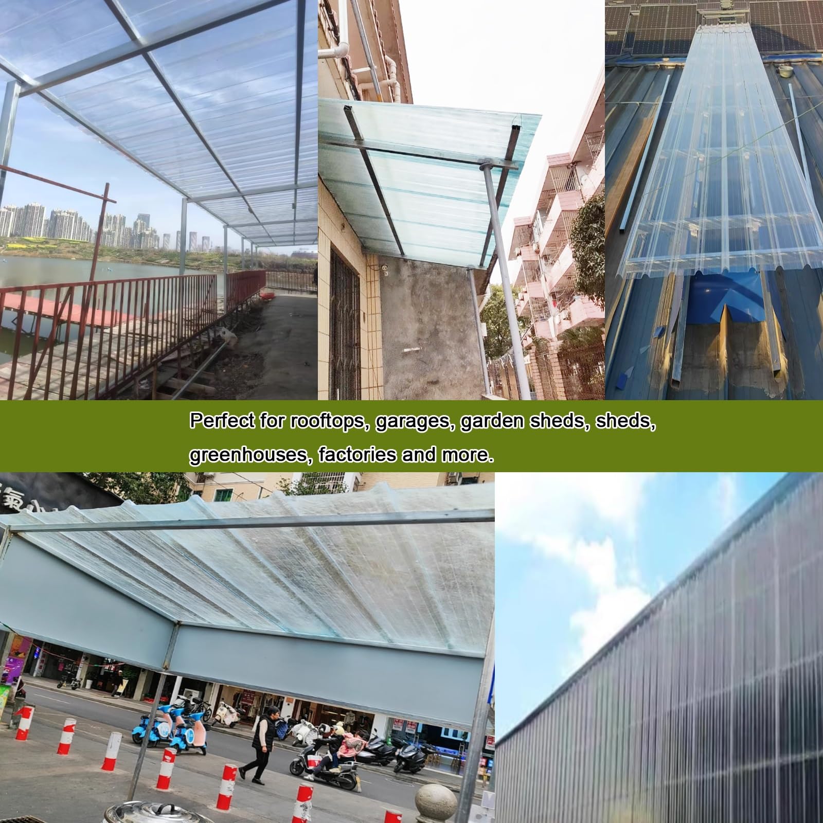 Placa de Iluminación FRP，Panel para Tejado Transparentes，Chapa Ondulada para Invernaderos，Chapa Tejado a Prueba de Lluvia Anti-UV，Revestimiento Pared Exterior(10pcs,0.9 * 1.2m/35 * 47in)
