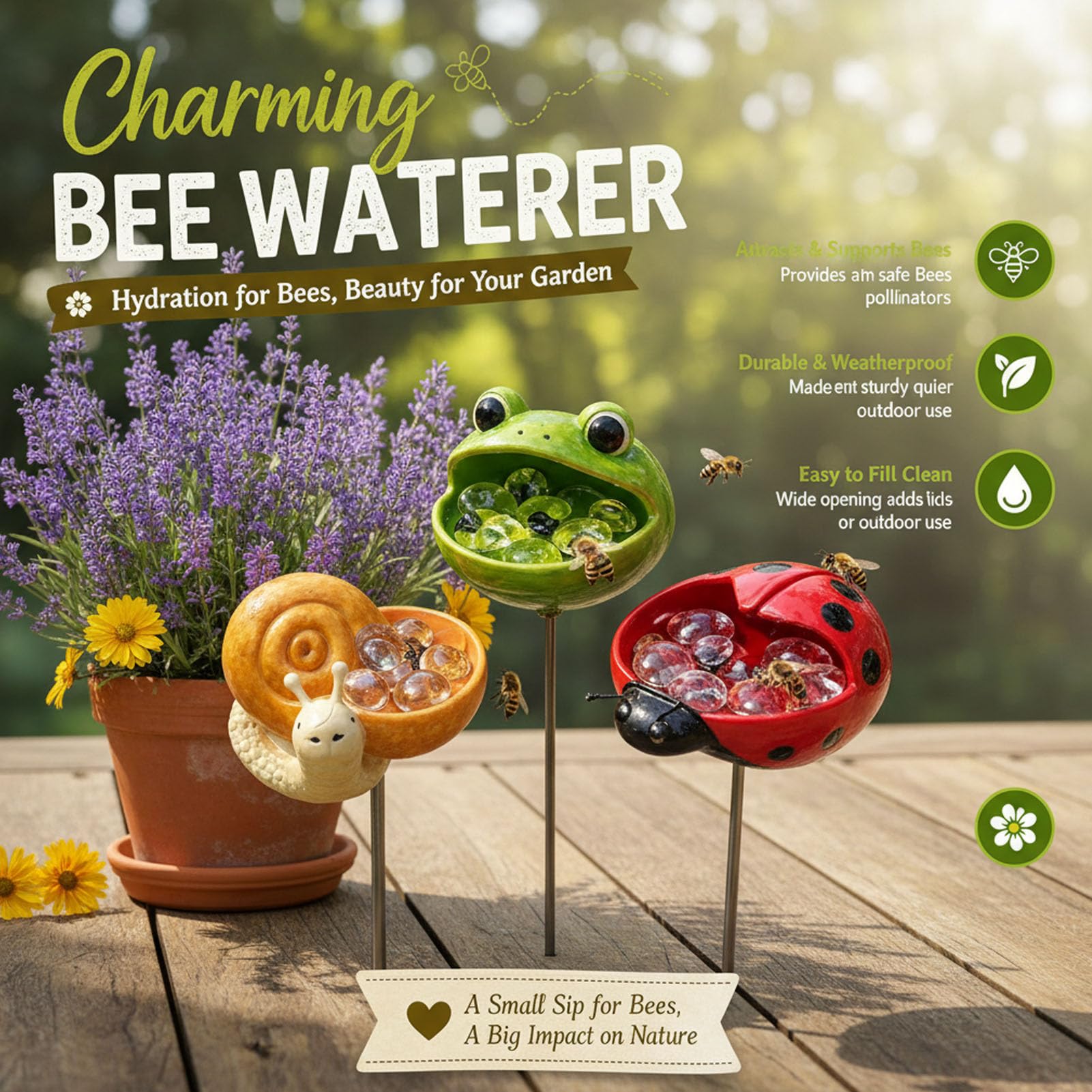 Stazioni di irrigazione per animali uniche, simpatiche decorazioni artistiche da cortile per api, farfalle e piccoli animali selvatici, ciotola decorativa da giardino per acqua impollinatrice