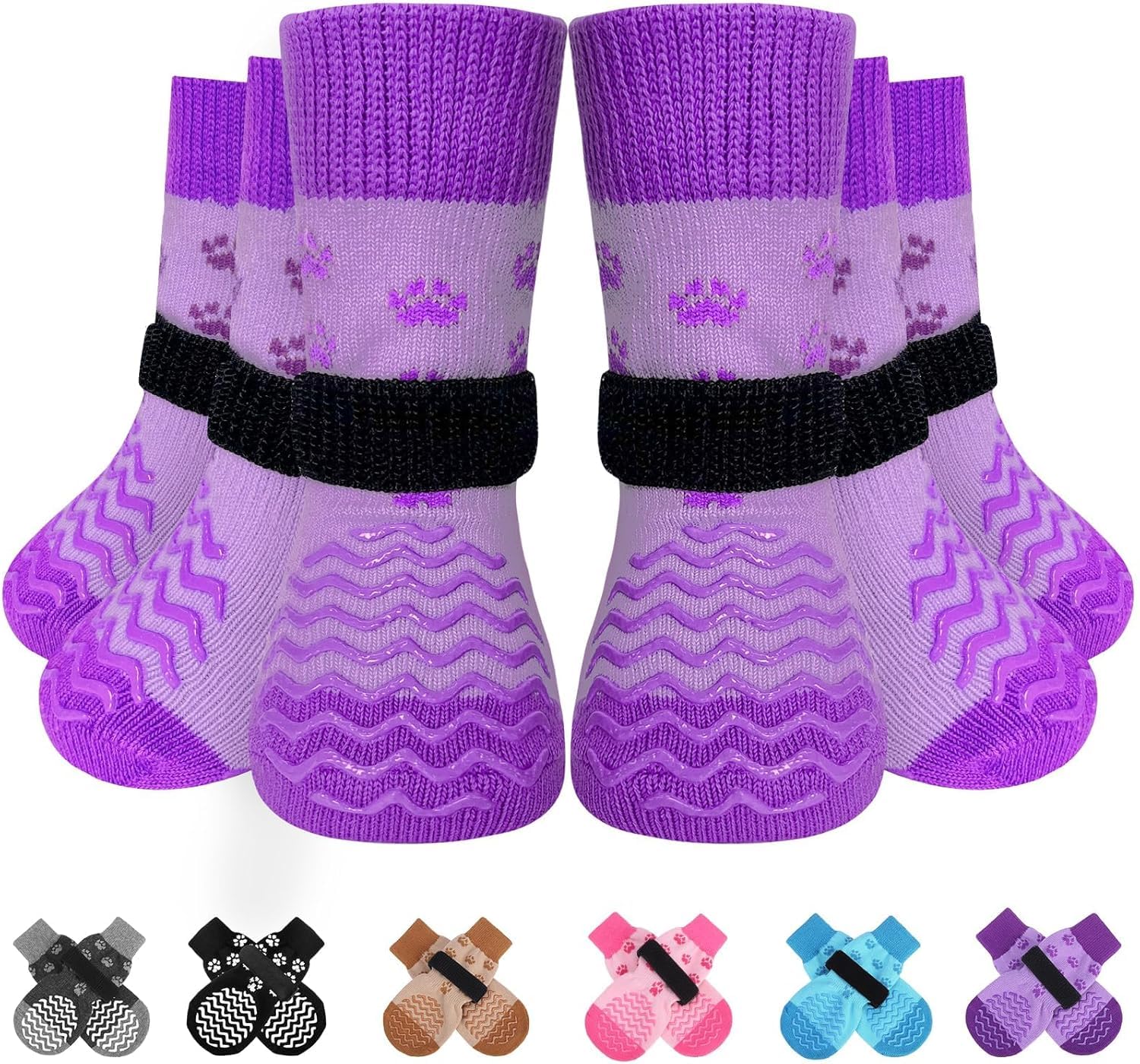EXPAWLORER 6Pcs Anti Slip Dog Socks to Prevent Licking Paws, Dog Shoes for Winter, Double Sides Dog Boots & Paw Protectors Booties for Hardwood Floors