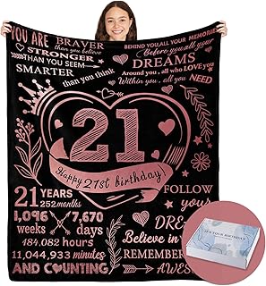 21st Birthday Gift Blanket with Gift Box, 21st Birthday Gifts for Women Female Turning 21 Year Old Bday Gifts, Gifts for 21st Birthday Female, 21st Birthday Decorations for Her