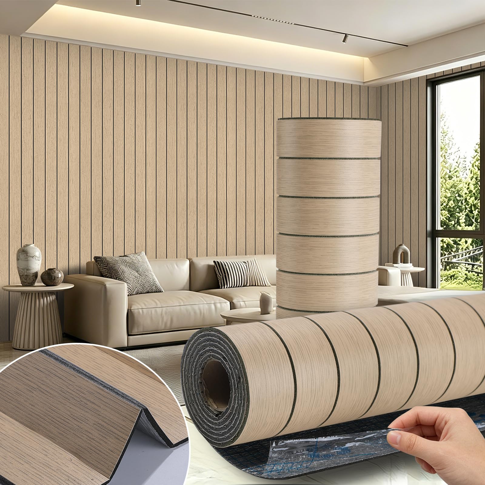 Trafagala 3mm Thick Wood Panel Wallpaper Peel and Stick 3D Faux Wood Slat