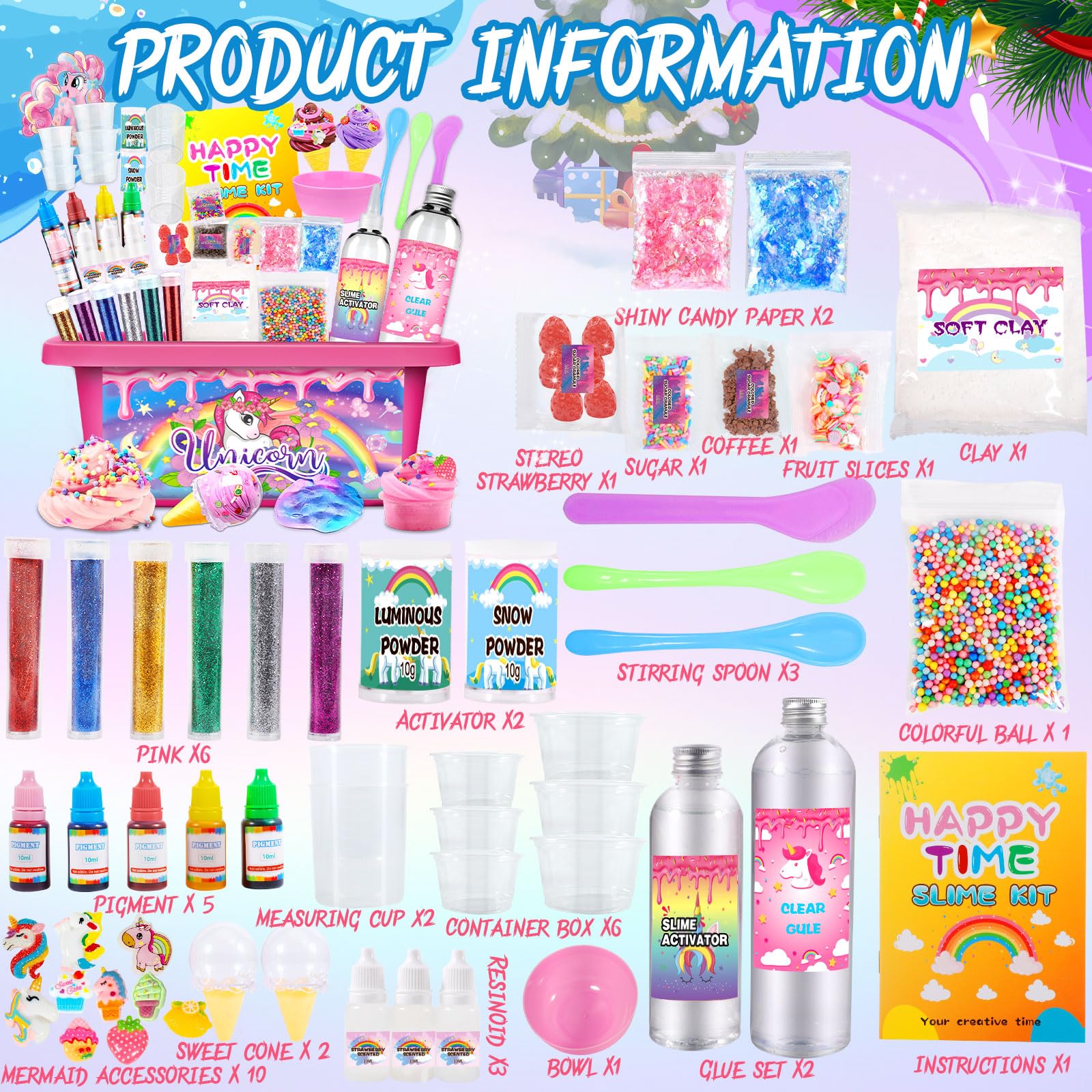 Kit Slime Fluffy per Ragazze - Unicorn Slime Kit Completo per Fare Slime di Gelato, Fluffy, di Burro, Nuvola e Schiuma. Regalo per Bambina DIY, Fai da Te Fluffy Slime