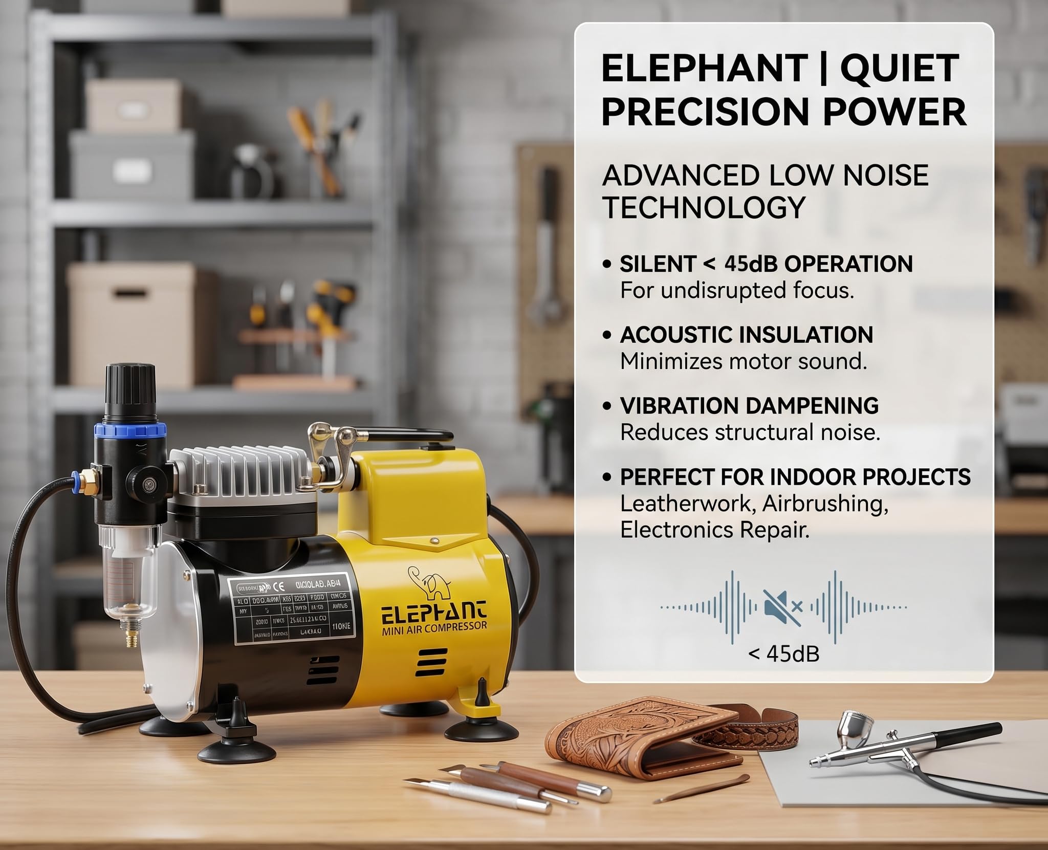 Elephant Mini Air Compressor for Air Brushes (Artistic Gun/Pen Gun) for Use in Makeup Cake Decorating Tattoo Face Body Painting Airbrushing AS-182 2