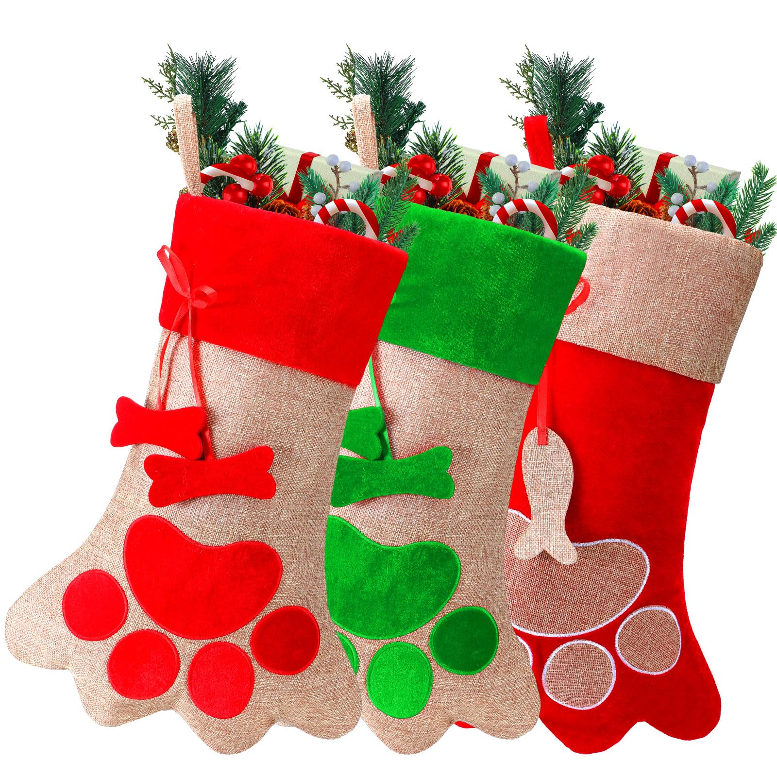 Chaussettes de Noël cheminée lot de 3 grandes bottes rouges de 45,7 cm au style uni traditionnel