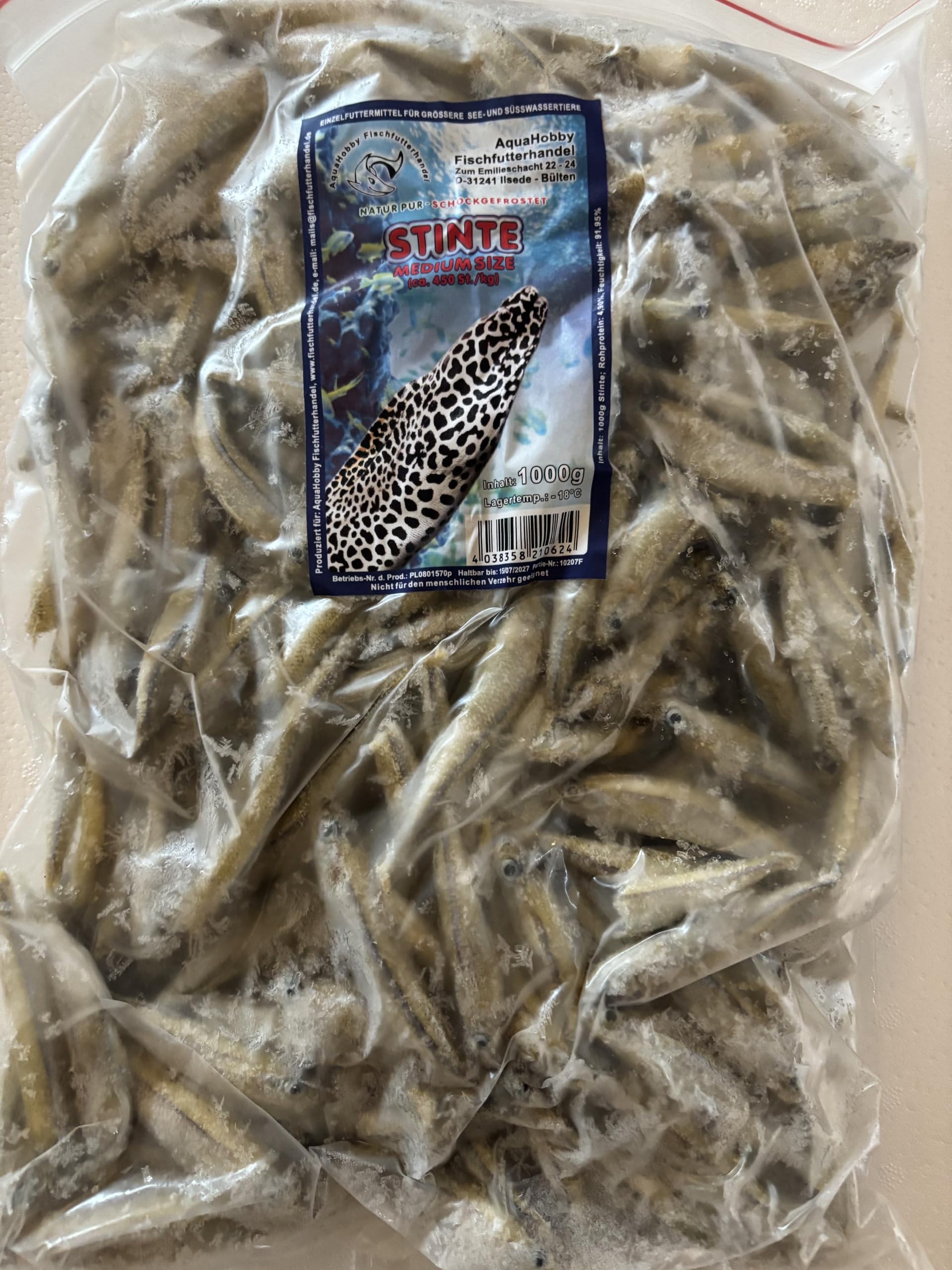 Gefrorene Stinte 1kg – Frostfutter für Raubfische, Reptilien, Katzen & Schildkröten – Fischfrostfutter lose geschüttet – Einzeln entnehmbar – Barf geeignet – Angelköder