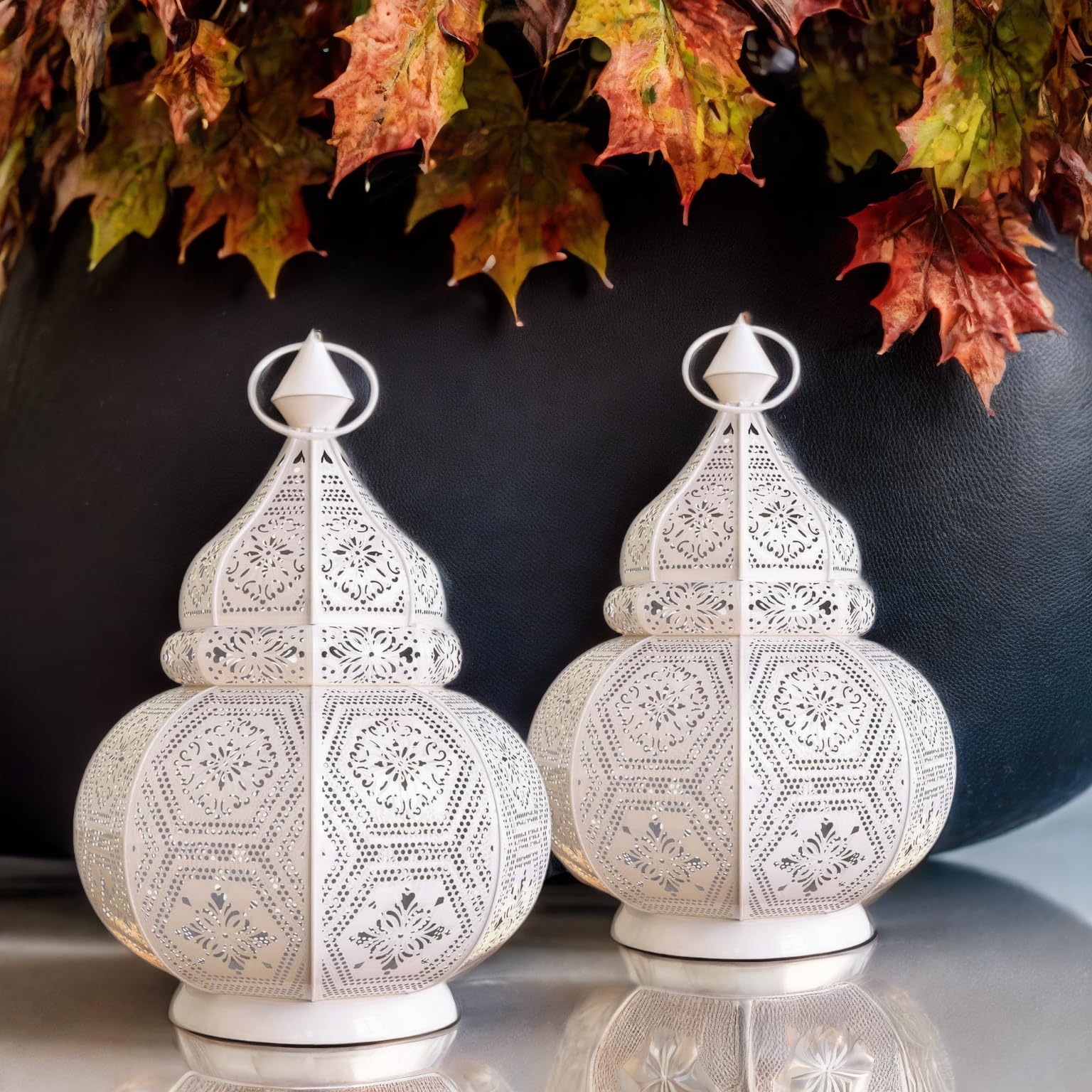2er Set Orientalische Laterne Maha aus Metall weiß Gold 28 cm Deko