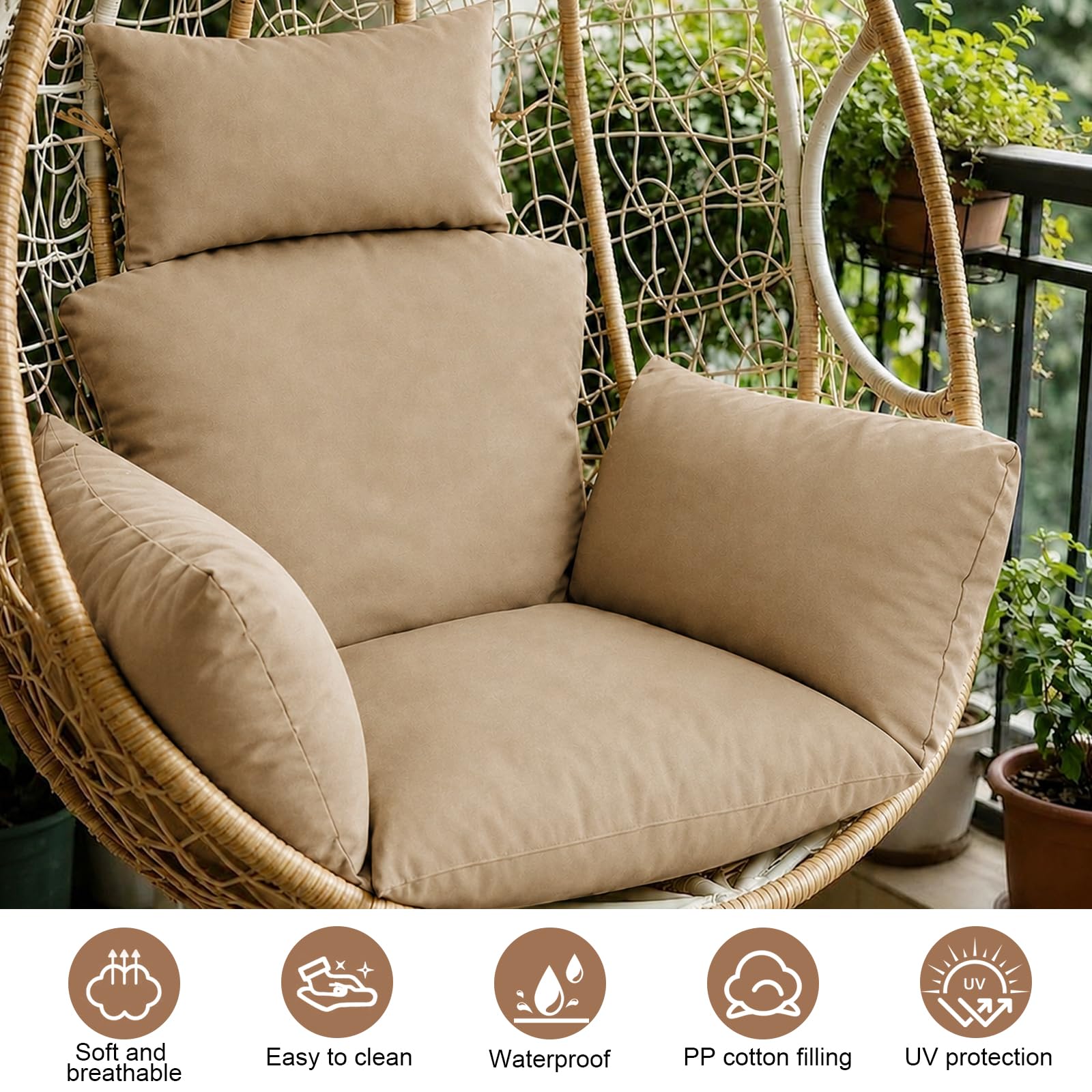 Coussin pour fauteuil suspendu, chaise suspendue, extérieur, coussin pour balancelle suspendue, coussin d'extérieur avec appui-tête, imperméable, pour balançoire suspendue en rotin synthétique/rotin