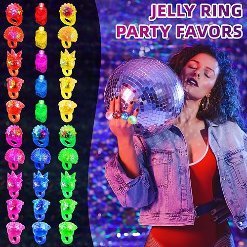 Miniatura 4 de Liliful 350 anillos de luz LED, anillos parpadeantes que incluyen 150 anillos de goma de gelatina, 200 linterna de dedo que brilla en la oscuridad,