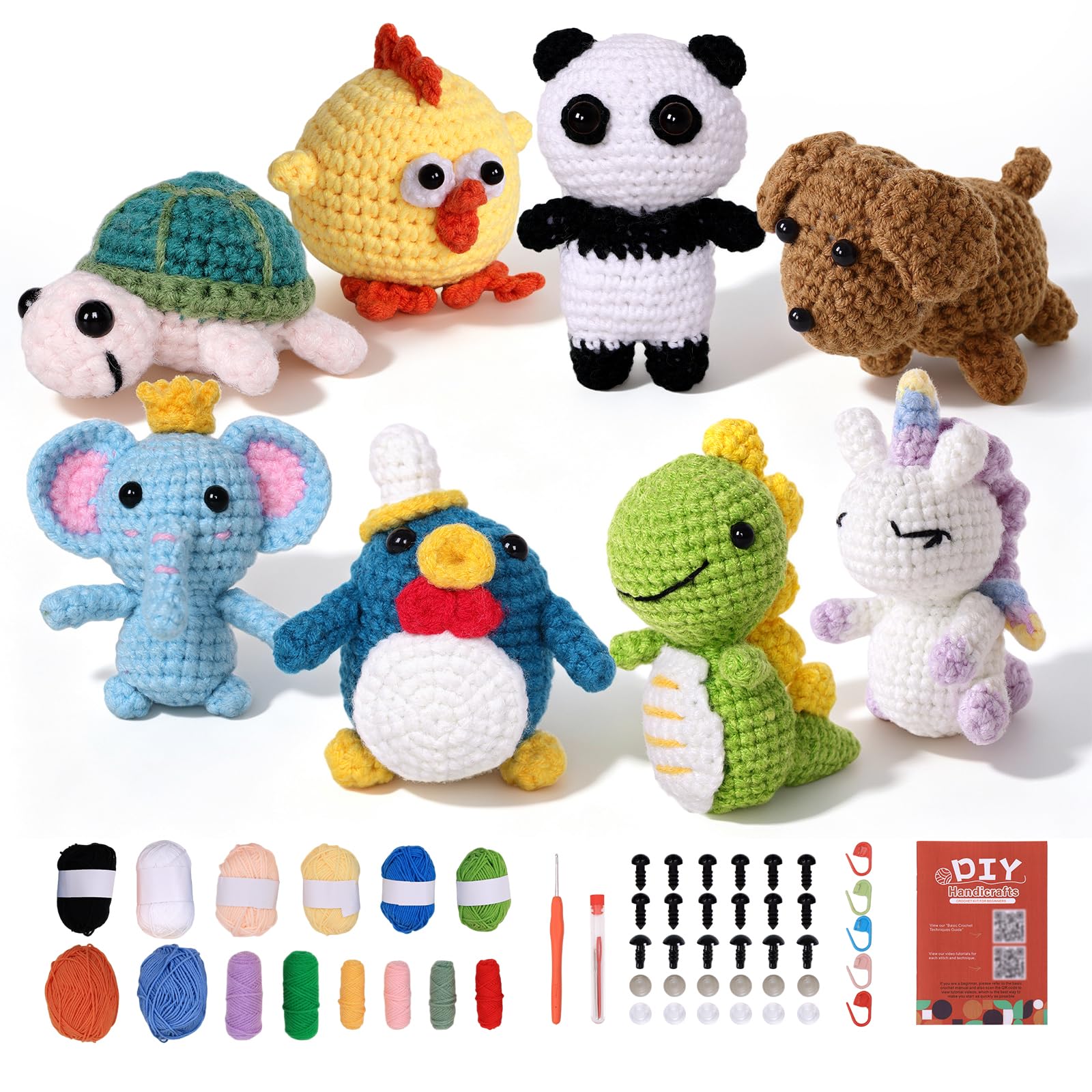 ASTNIC 8Pcs Crochet Kits for Beginners Adults, Animal Crochet Starter Kit