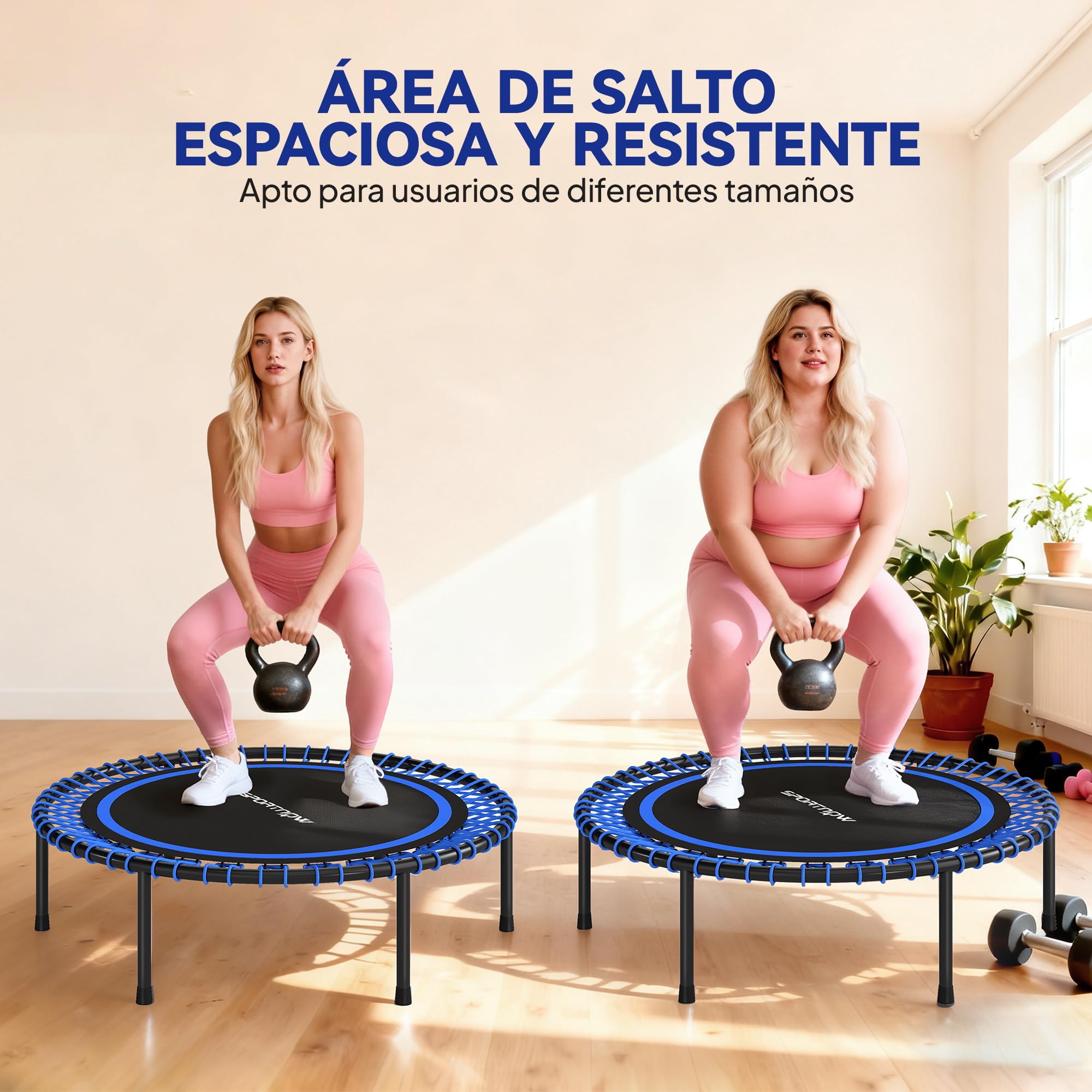 SPORTNOW Trampolino fitness per adulti Ø114 cm, trampolino elastico con telaio in acciaio rinforzato, carico 200 kg, per allenamento gambe, corpo in casa, ufficio, palestra