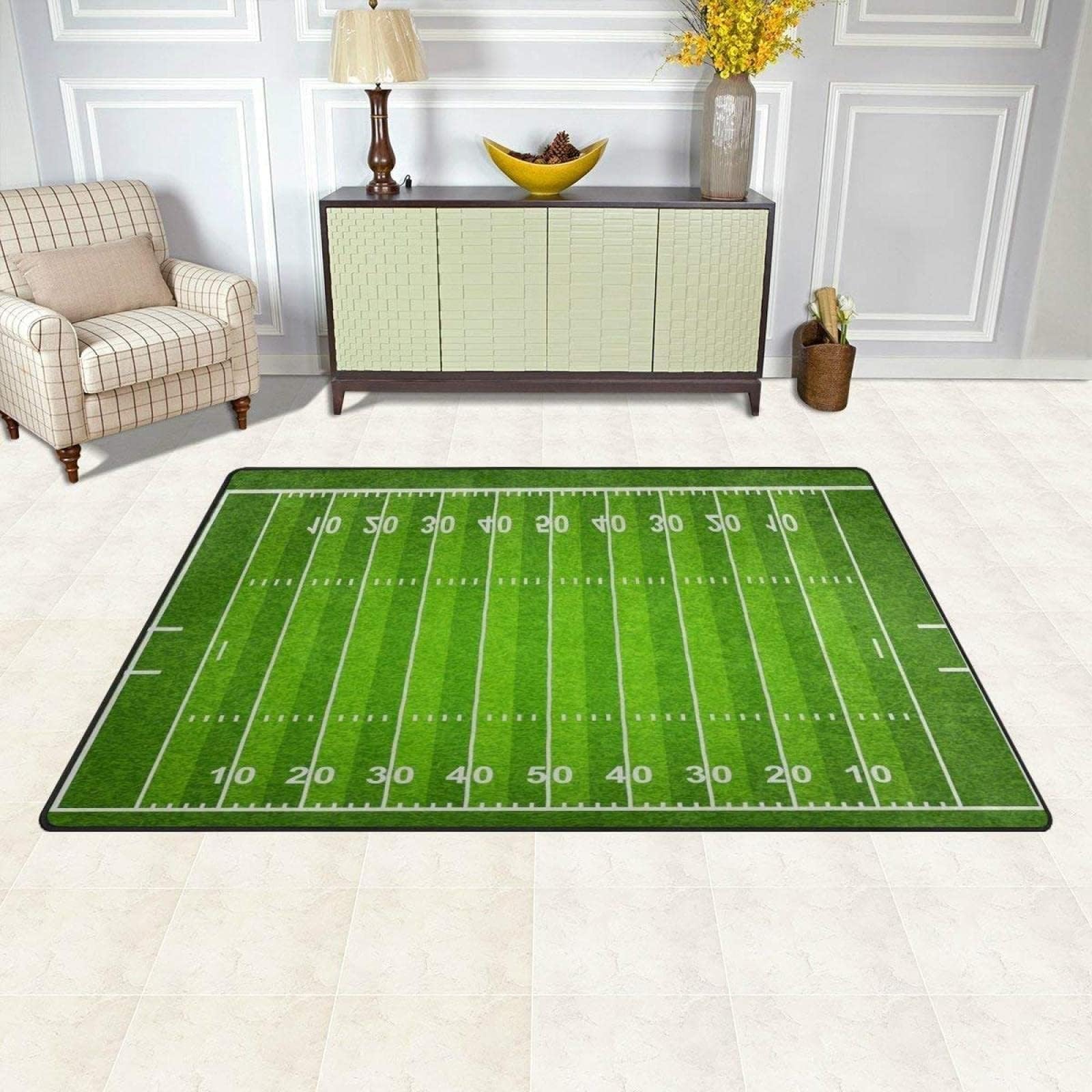 American Football Fußball Teppiche Gegend, Feldgrüner Rasen Kinderteppich für Drinnen und Draußen Terrasse Balkon Garten Wohnzimmer 80 x 150cm