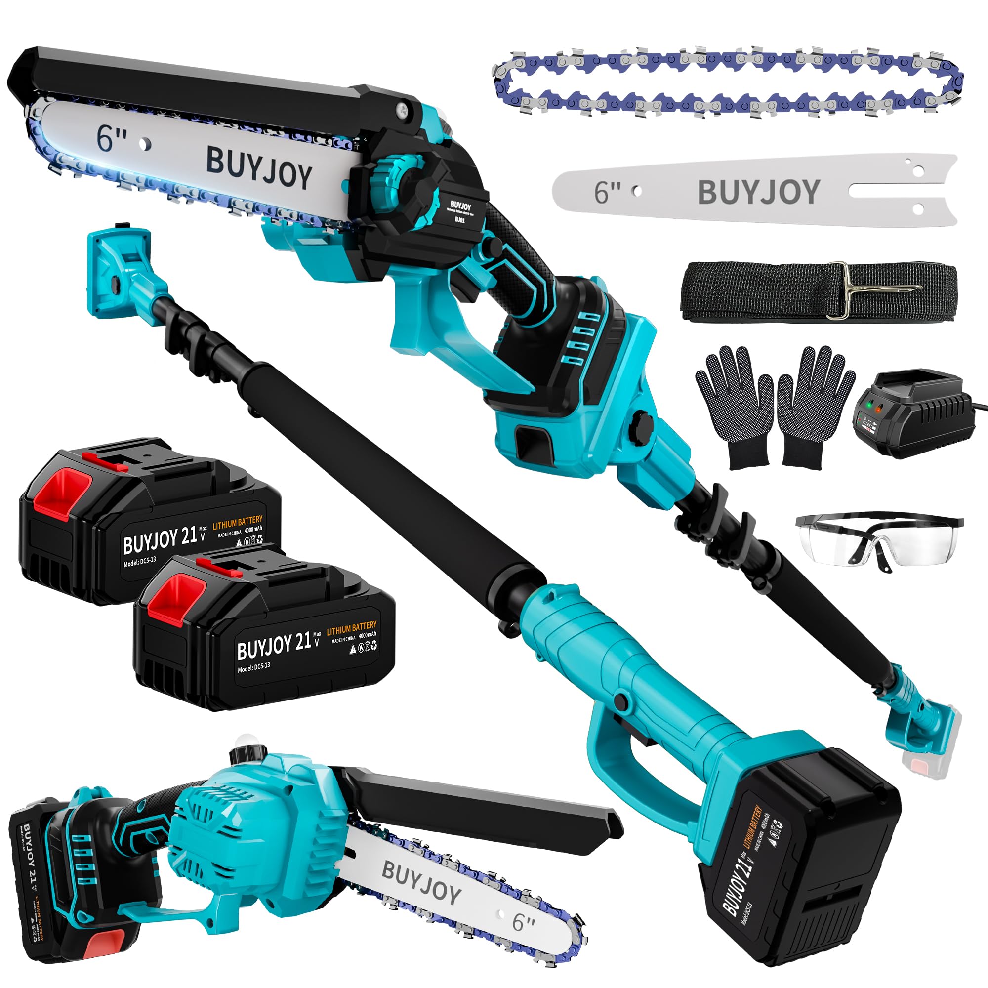 Photo 1 of 2-in-1 Electric Pole Saws for Tree Trimming, 6 Inch Mini Chainsaw Cordless with Extension Pole, 2 x 4000mAh Batteries,Battery Powered Pole Chain Saw, Tree Trimmer Limb Branch Cutter Pruner (Blue)