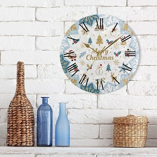 Miniatura 3 de fashion Merry Christmas Gold and Blue Snowflake 10 Inch Round wall clocks for garage noiseless Easy to Read for Kitchen Dining Room reloj para pared