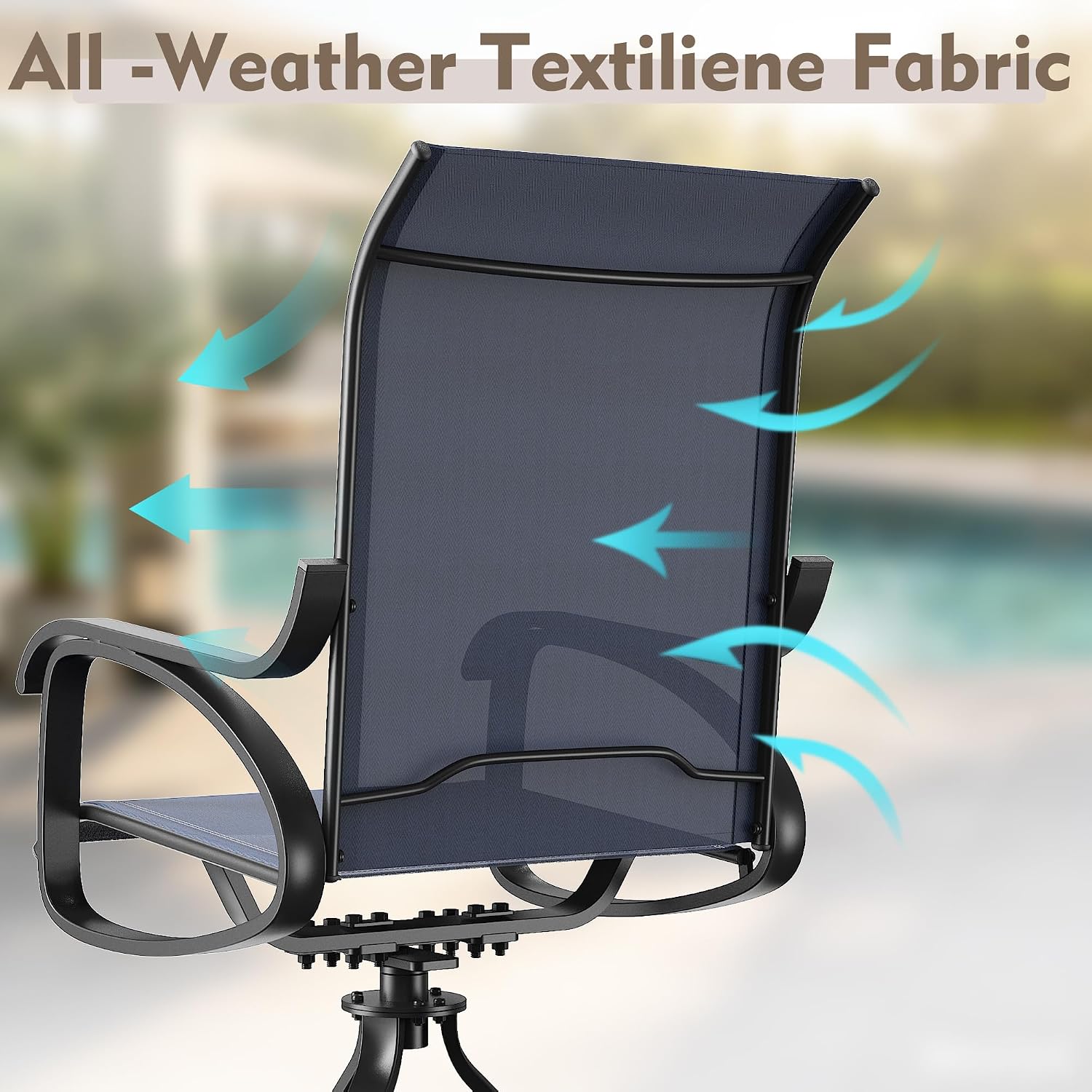 Patio Swivel Chairs Set of 2, All Weather Outdoor Rocking Chair with Textilene Breathable Back, Metal Frame, Patio Dining Chair for Backyard, Garde, Porch and Deck (2, Dark Blue)