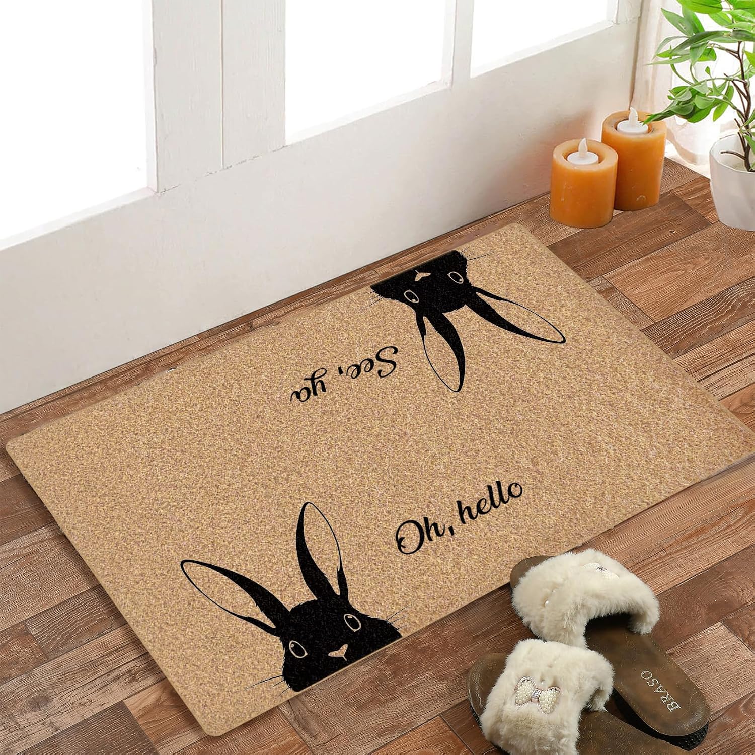 Black Bunny Welcome Coco Coir Doormat Door Welcome Mat for Home Entrance Front Door, Bunny Gifts for Women, Rabbit Rug, Cute Black Rabbit Floor Mats for Outdoor Outside Entryway 30x17 Inch