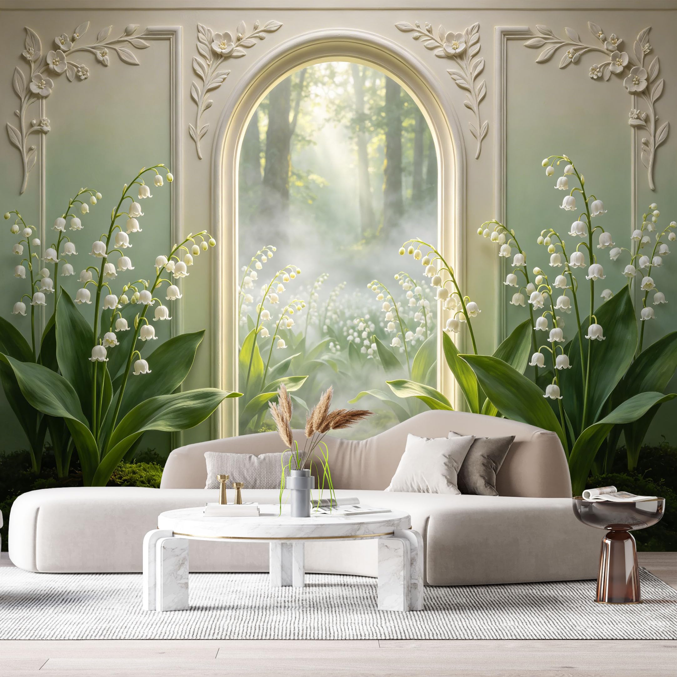 Custom Size Wall Murals Forest Botanical Misty Sunlight 3D Trompe L'Oeil SelfAdhesiveWall Fabric Removable Wallpaper Wall Decor for Living Room Bedroom Bathroom