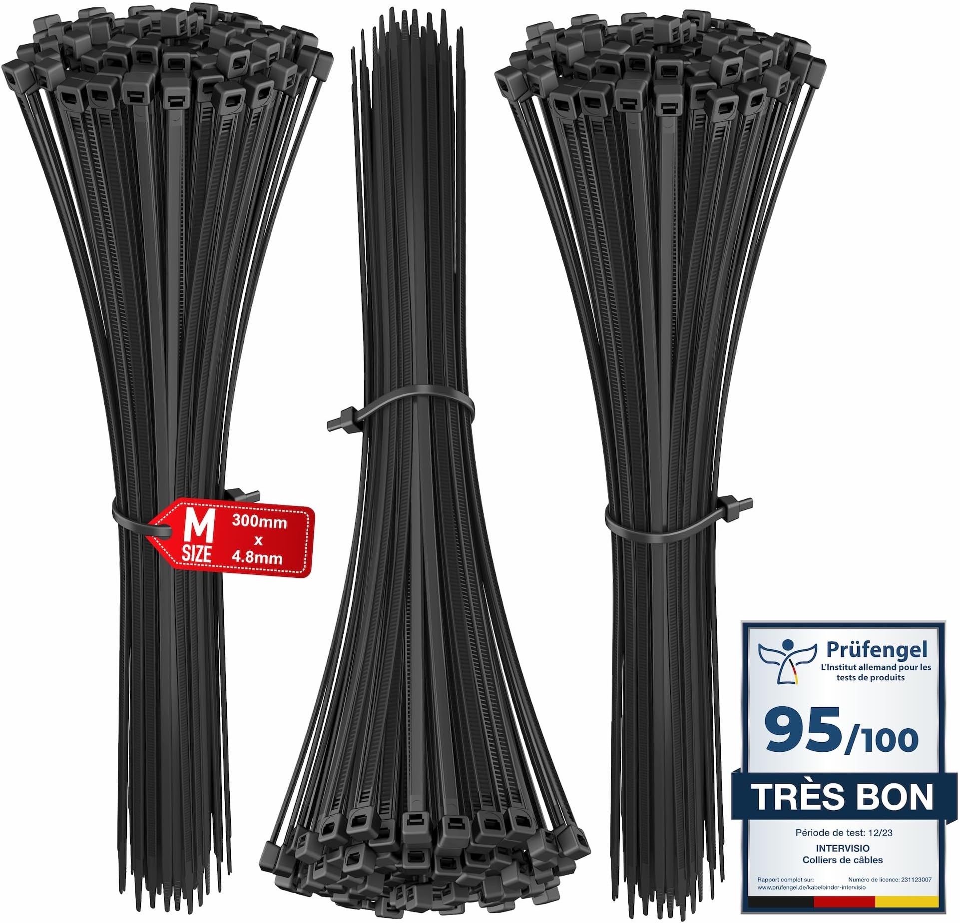 100 Colliers Serre-câble Réutilisables 250mm - Nylon 6.6 - Résistance 22kg