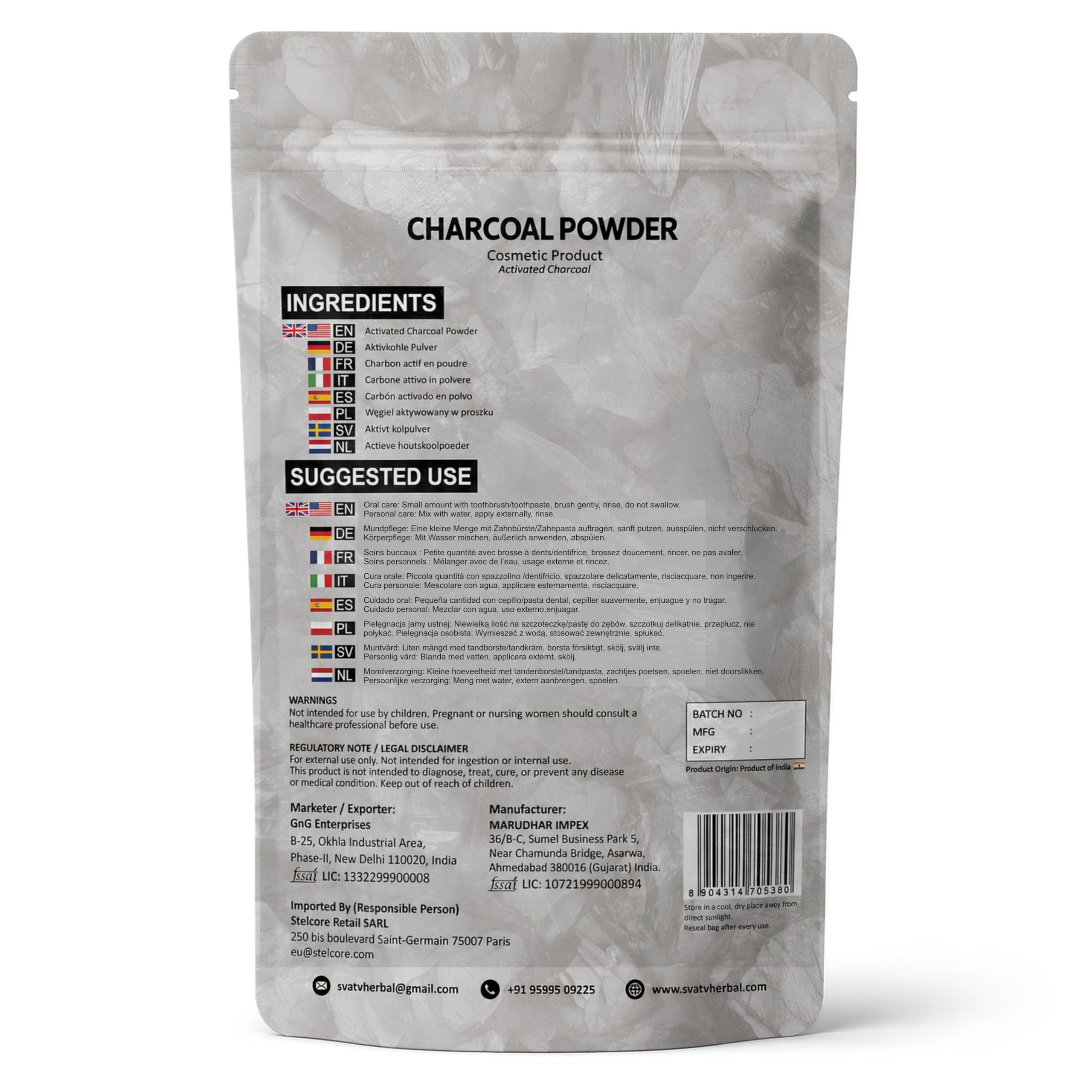 Activated Charcoal Powder | Kohle Pulver | Deep Cleanses & Detoxifies Skin & Hair | Ingredient for Tooth Powder | 8 oz 227 Gram Half Pound