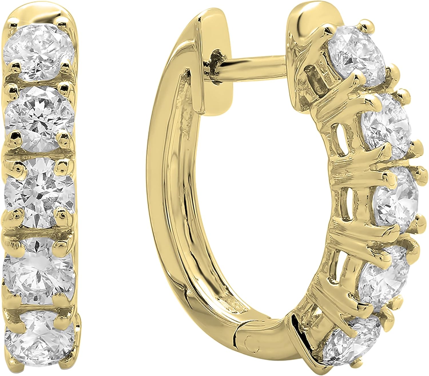 Dazzlingrock Collection 2.60mm Each Round White Natural Diamond 5 Stone Hinged Post Hoop Earrings for Her (1.00 Ctw) in Real Solid Gold