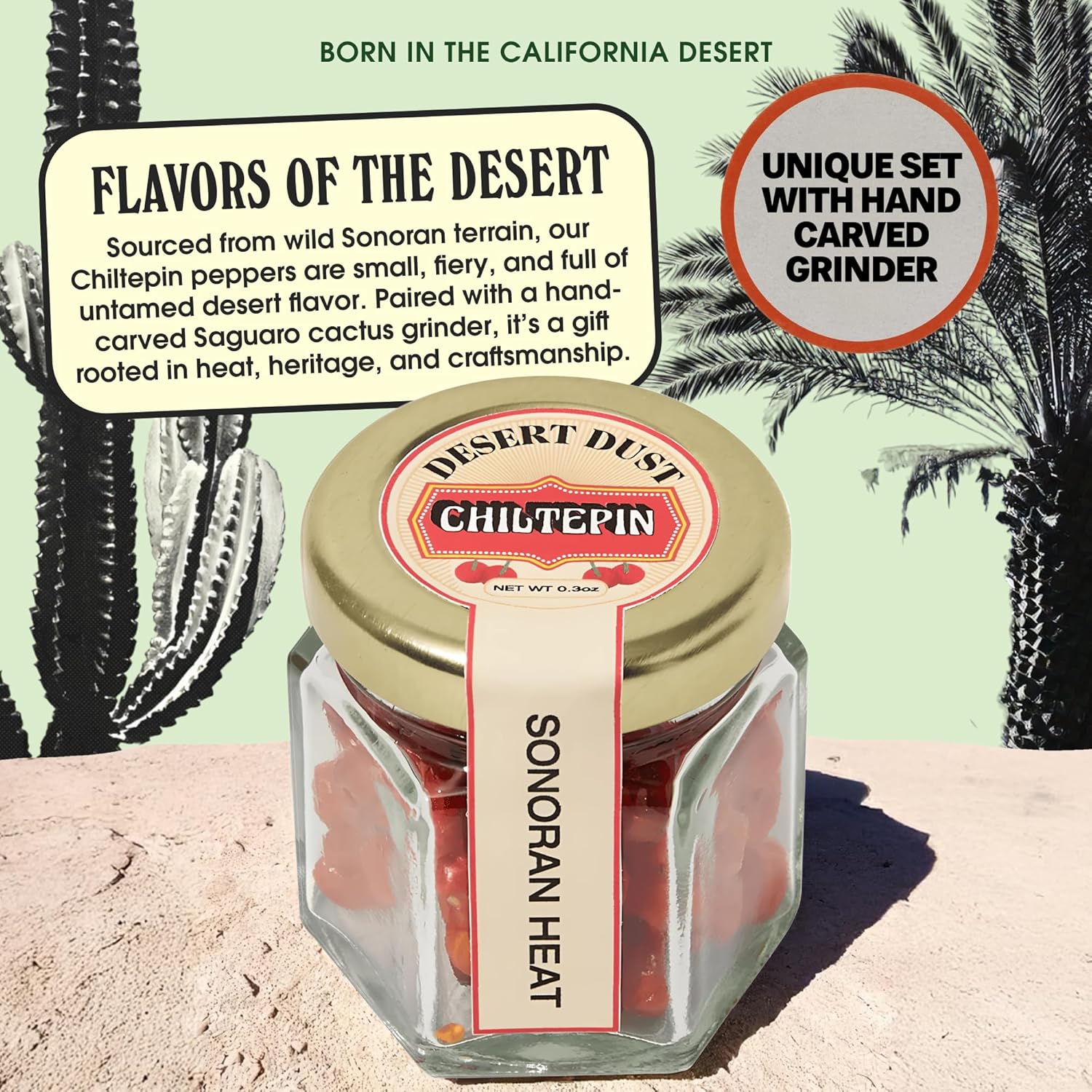 Desert Dust - Wild, Sun-Dried Chiltepin Peppers | Authentic Whole & Hand-Picked | Smoky, Fiery Heat for Salsa, Seafood, Stews & More(Chiltepin Pepper Gift Set)