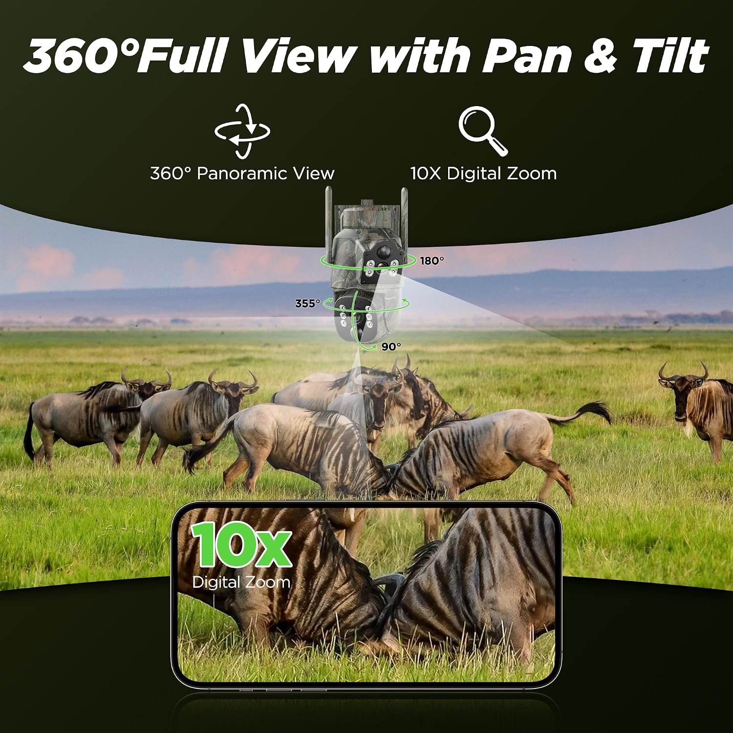 Cellular Trail Camera, 4G LTE Dual Lens Game Camera 360° Live Streaming | 2K Solar Security Cameras Built-in SIM Card, Remote Access, Night Vision, Motion Activated, No WiFi Needed, 2 Pack