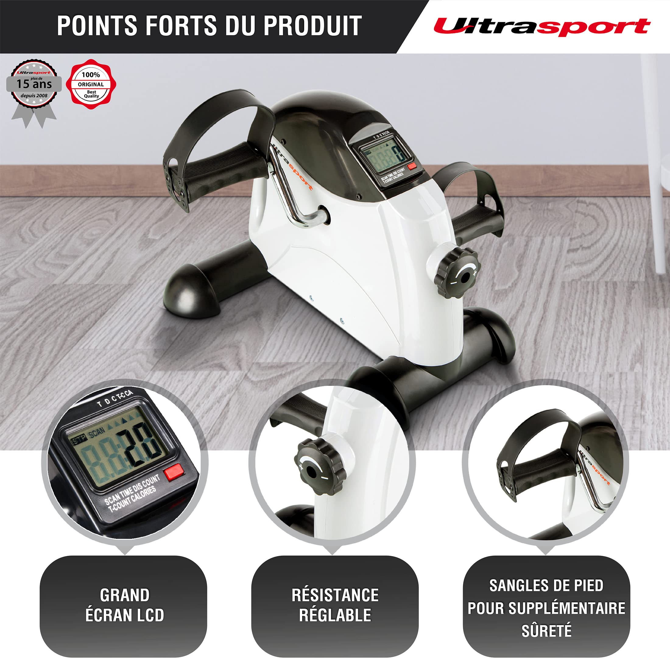Ultrasport Swing Stepper con fasce di allenamento, Stepper per allenament casa con resistenza regolabile e computer allenameto wireless & Mini Bike 100, trainer per braccia e gambe, cyclette