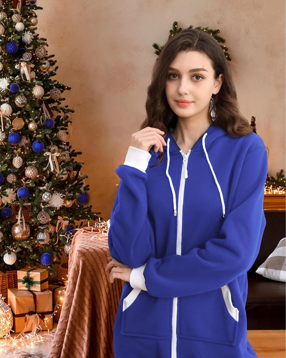 Dodheah Adult Onesie Pajamas Women Mens Jumpsuit Sleepwear Zipper One Piece Outfits Homewear Sportwear Loungewear - Image 2