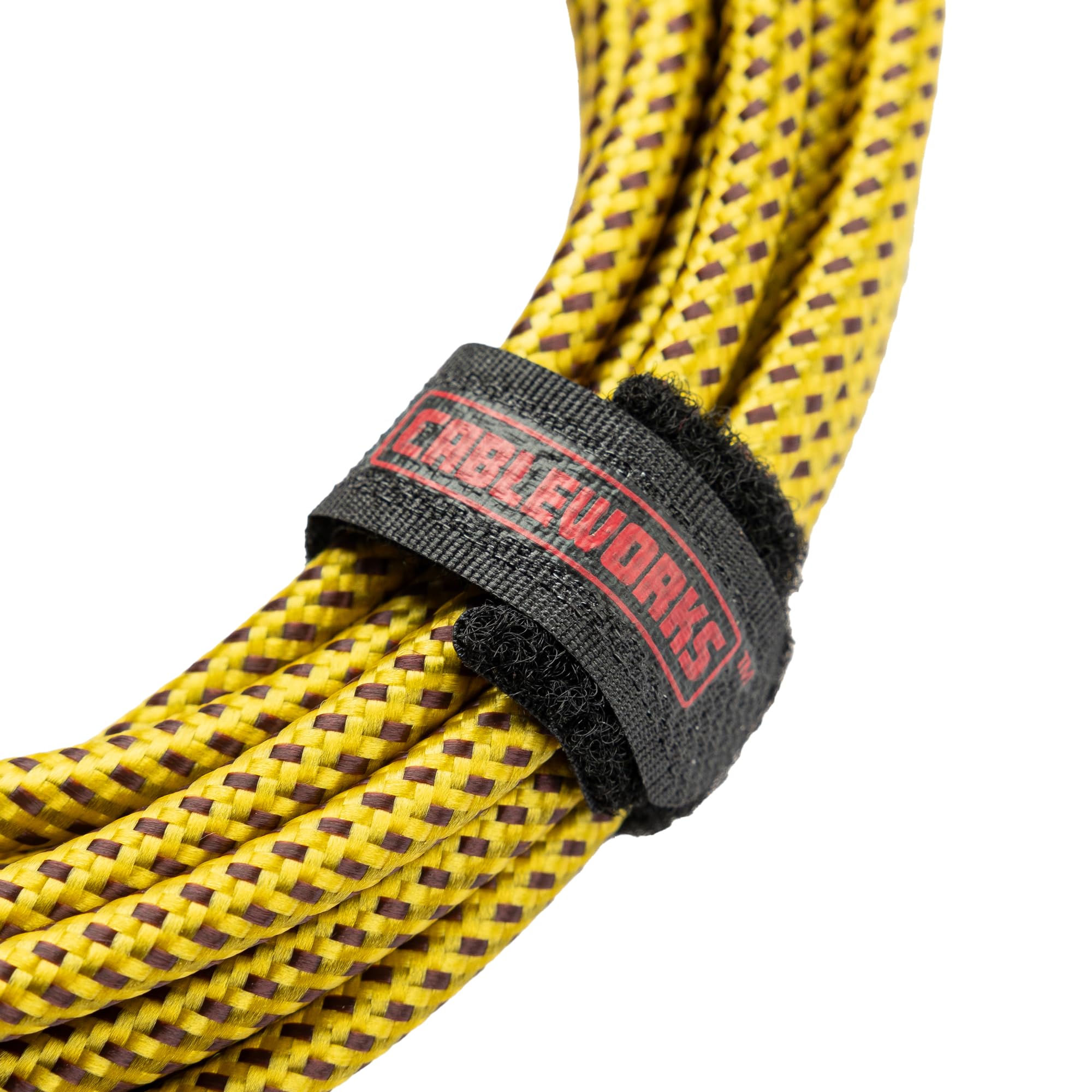 Cableworks Gator Cases Backline - Cable trenzado de instrumento de 10 pies, recto a ángulo recto, marrón/amarillo (GCWB-INS-10RABRY)