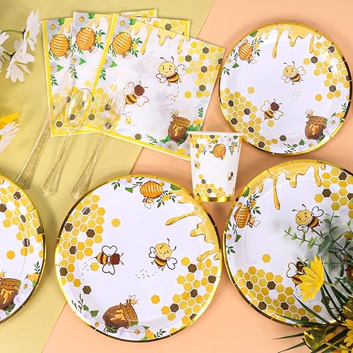 Miniatura 2 de Suministros de fiesta de baby shower de abeja, decoraciones del día de las abejas, platos y servilletas de abejorros, decoraciones de fiesta de