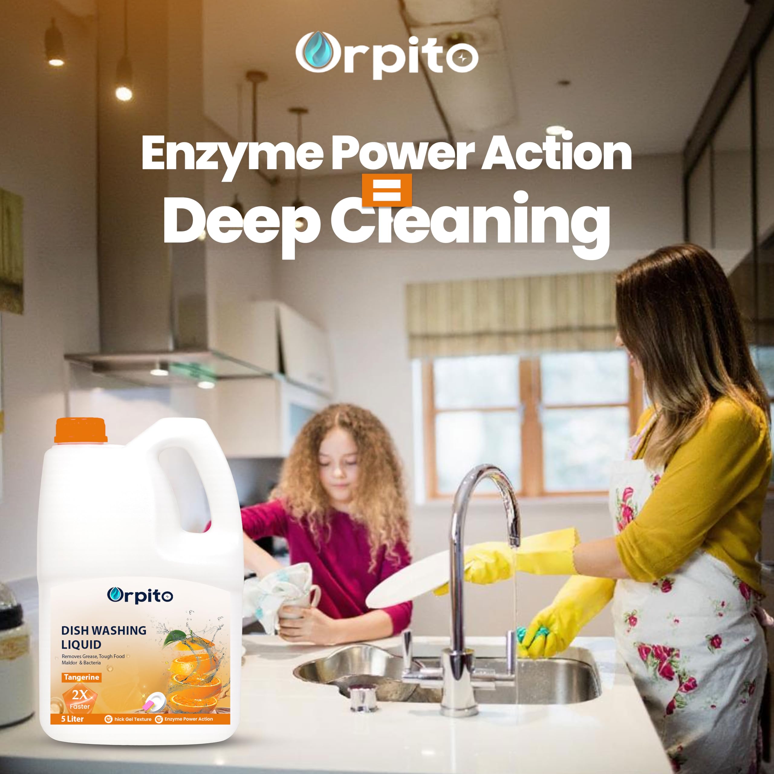 ORPITO Dishwash Gel Yellow Lemon & active salt, Refreshing, Antibacterial, Leaves no residue,Fast Cleaner for all types of Utensils, Dishwasher Liquid, Refill Can (5L) (1, SQUARE GREEN) 1