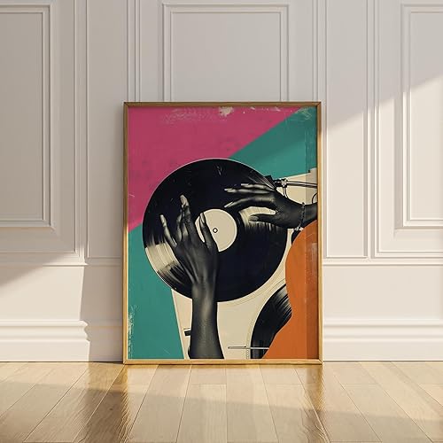 Póster de reproductor de discos de vinilo, impresión de DJ, arte de pared para amantes de la música, decoración de pared, vintage, retro, años 70,