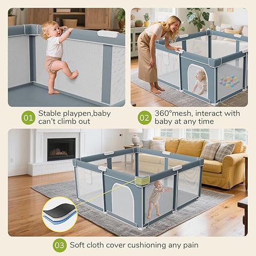 Miniatura 4 de Corralito plegable para bebés, corralito plegable para bebés y niños pequeños, patio de juegos portátil, corralito plegable con 4 asas y bolsa de