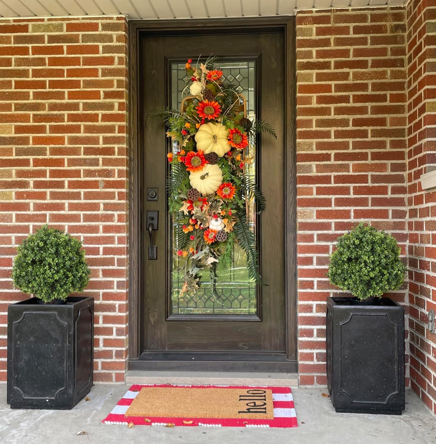 24" Faux Boxwood Plants Outdoor, Artificial Topiary Ball Trees Set of 2, UV Resistant Fake Potted Evergreen Realistic Greenery Bushes Shrubs for Outside Front Porch Planter Patio Indoor Decor 2ft Tall - Image 5