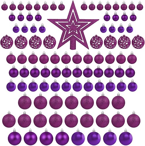 Miniatura 4 de Naler 101 adornos de bola morados para árbol de Navidad, bolas de árbol de Navidad inastillables, adornos decorativos colgantes para decoración de