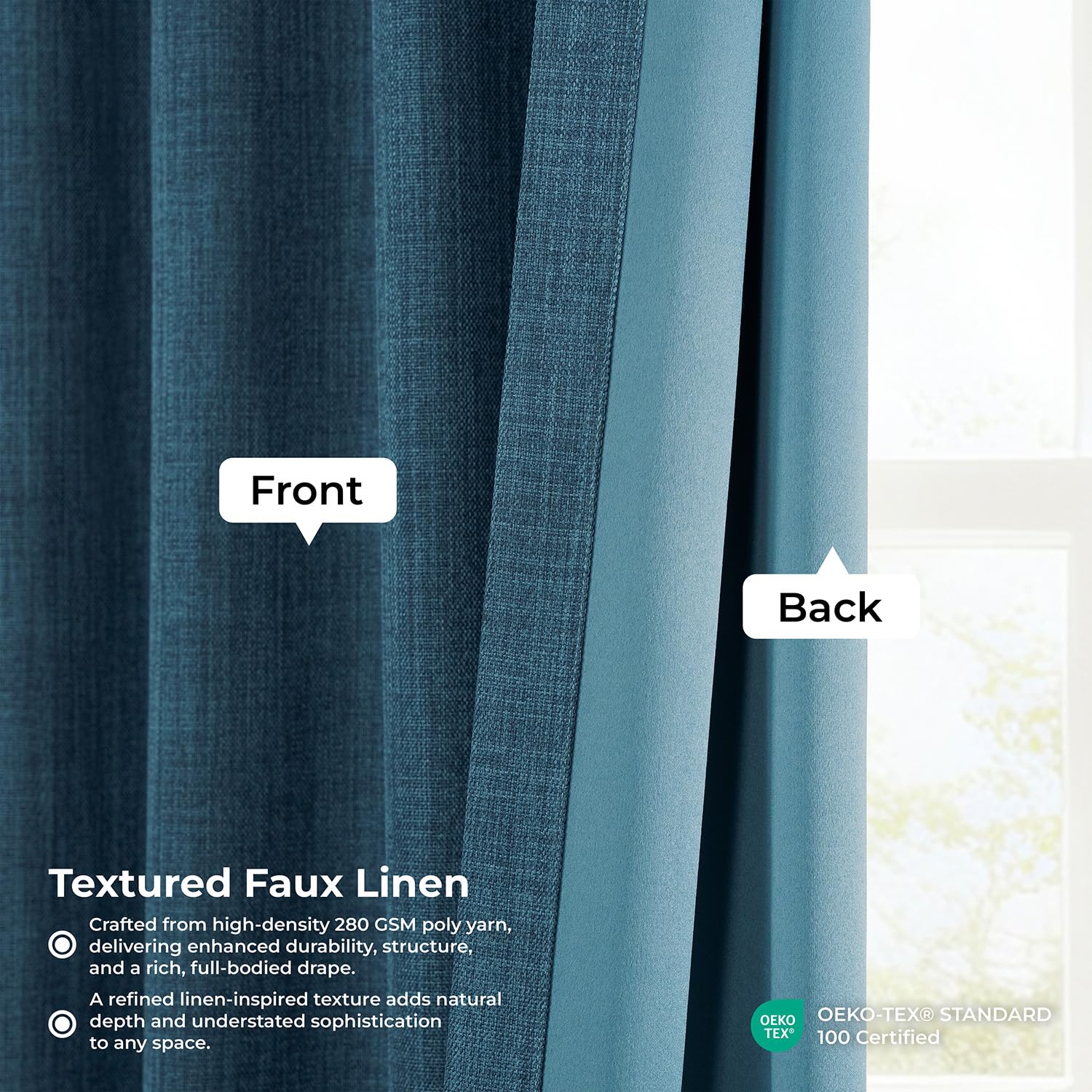 HPD Half Price Drapes Zasłony zaciemniające z teksturą lnu, sztuczny len, do sypialni, dł. 270 cm (1 panel), do salonu, dekoracja domu, 127 x 270 cm (szer. x dł.), niebieskie (Story Blue)
