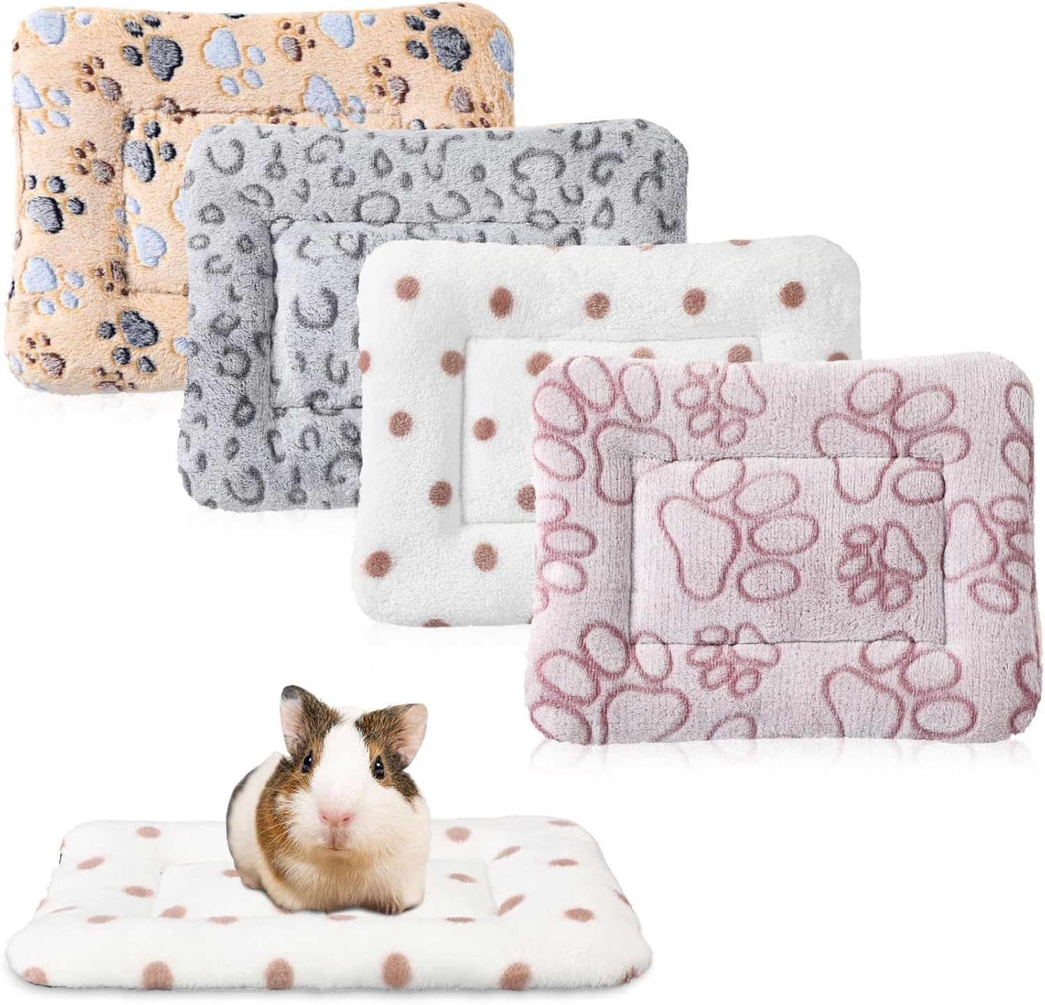 4 Pcs Dog Cat Bed Guinea Pig Mats Ultra Soft Dog Crate Kennel Pad Washable Bunny Bed Anti-Slip Guinea Pig Blankets for Small Animal Pet Cage Accessories(25.6X 17.7 Inch)